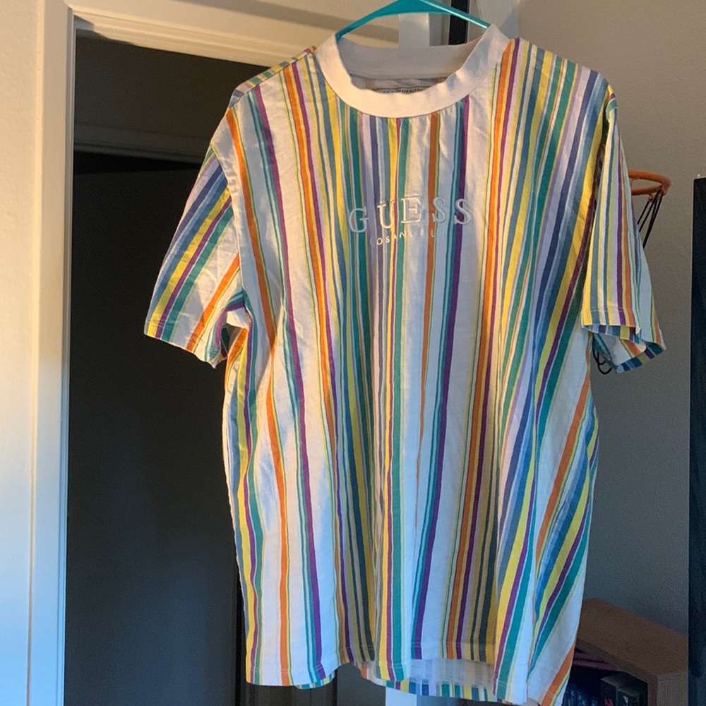 Multi colored stripes guess shirt in good condition